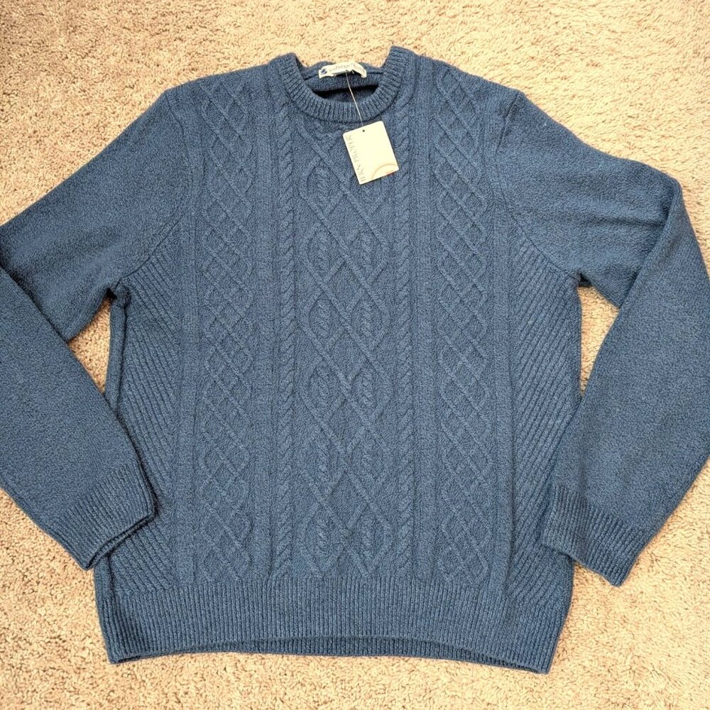 Southern Proper Blue Cable Knit Crewneck Sweater Men's L NEW-lp285